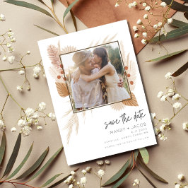 Boho Pampas Grass Photo Bröllop spara datum Datumet