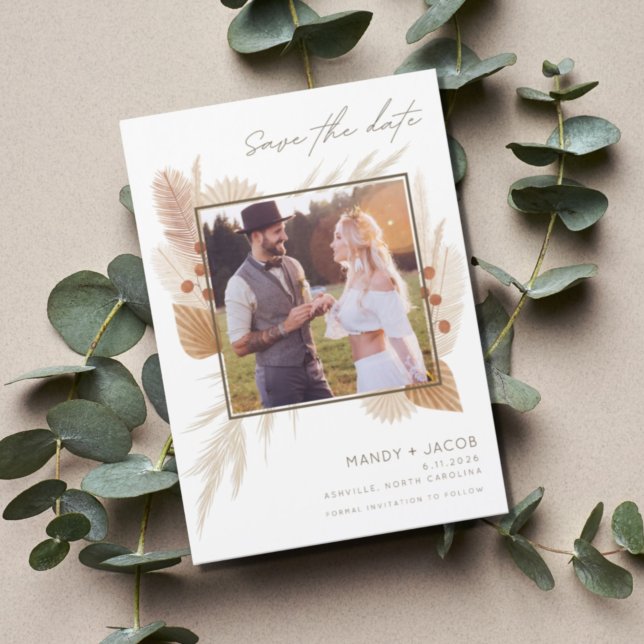 Boho Pampas Grass Photo Wedding Save The Date (Skapare uppladdad)