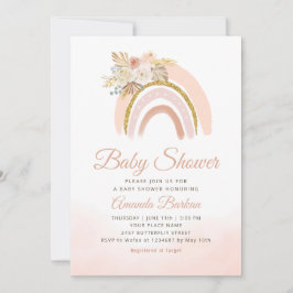 Boho Pampas Grass pink Rainbow girl Baby Shower  Inbjudningar