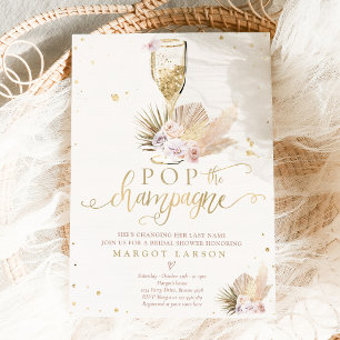 Boho Pampas Grass Pop Möhippan Champagne Inbjudningar