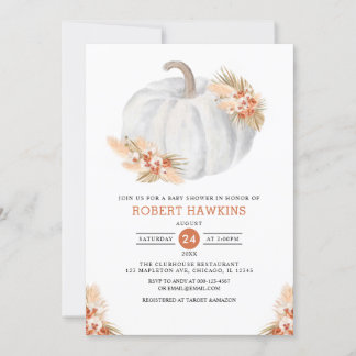 Boho Pampas Grass Pumpkin Baby Shower Inbjudningar