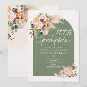 Boho Pampas Grass Pumpkin Baby Shower Sälggrön Inbjudningar