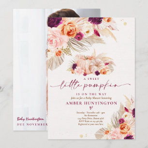 Boho Pampas Grass Pumpkin Burgundy Baby Shower Inbjudningar