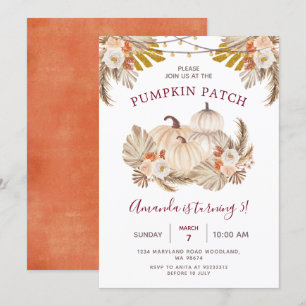 Boho Pampas Grass Pumpkin Patch 5:e födelsedagen Inbjudningar