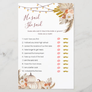 Boho Pampas Grass Pumpkin sa att hon sa Games