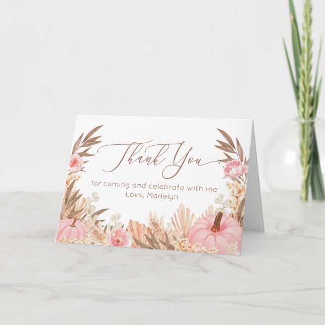 Boho Pampas Grass Pumpkin thank you card Tack Kort (Framsida)