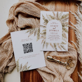 Boho Pampas Grass QR-kod i hela Bröllop Inbjudningar