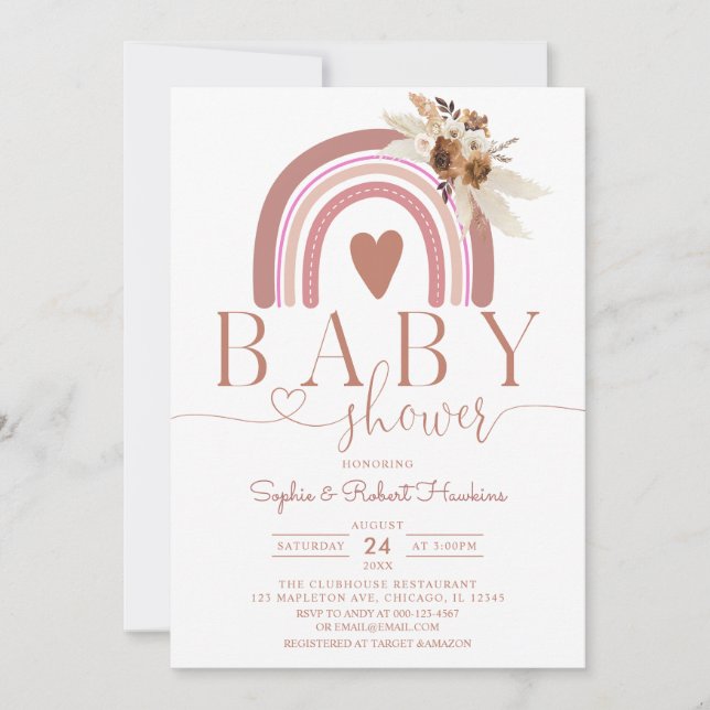 Boho Pampas Grass Rainbow Baby Shower Inbjudningar (Framsida)