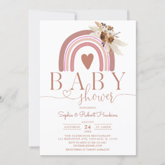 Boho Pampas Grass Rainbow Baby Shower Inbjudningar