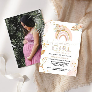 Boho Pampas Grass Rainbow Flicka Baby Shower Inbjudningar
