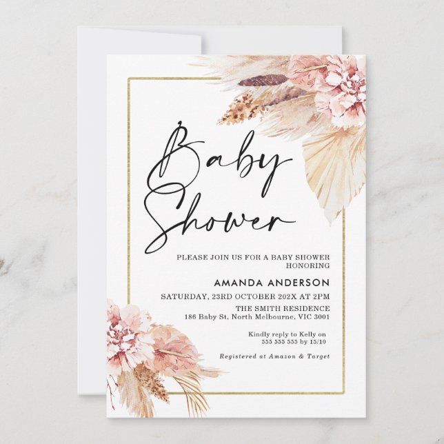Boho Pampas Grass Ram Baby Shower-inbjudan Inbjudningar (Framsida)