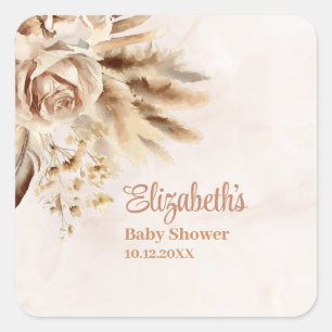 Boho Pampas Grass Ro Baby Shower Fyrkantigt Klistermärke