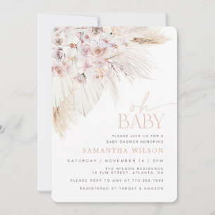 Boho Pampas Grass Rosa Baby Shower Inbjudningar