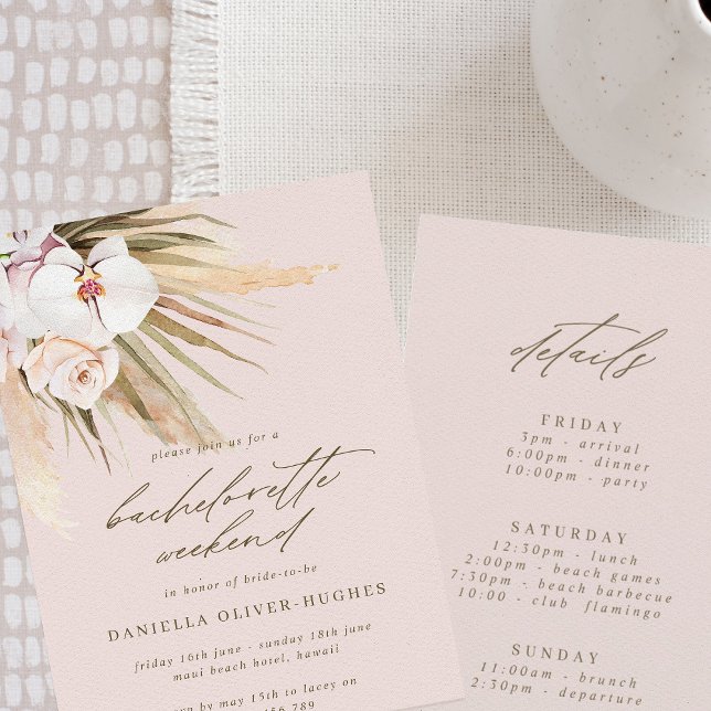 Boho Pampas Grass  Rosa Bachelorette Helg Inbjudningar (Skapare uppladdad)