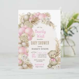 Boho Pampas Grass Rosa Nalle Baby Shower Inbjudningar