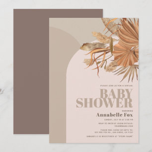 Boho Pampas Grass Rosa Virtuella babyskor Inbjudningar