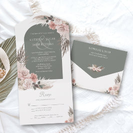 Boho Pampas Grass Sage Grönt Blommigt Bröllop