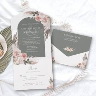 Boho Pampas Grass Sage Grönt Blommigt Bröllop