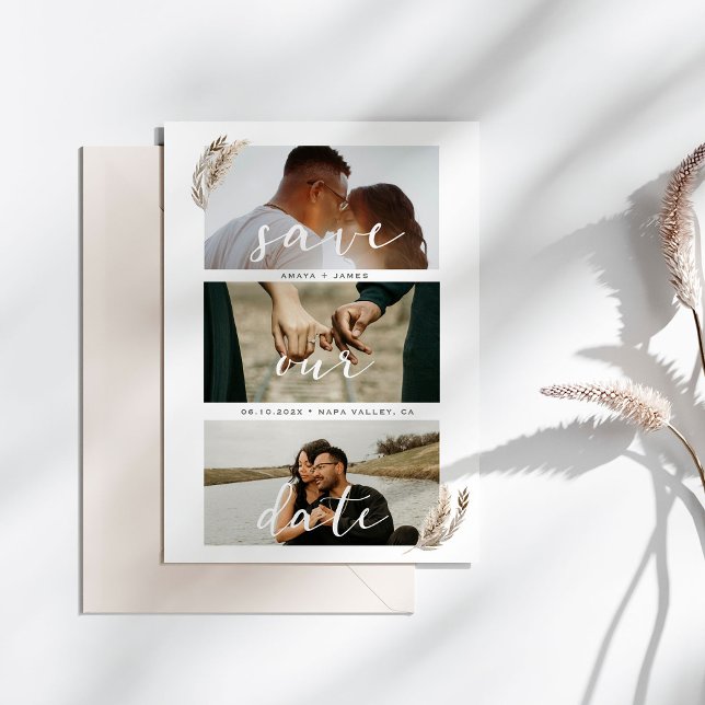 Boho Pampas Grass Save Date Bröllop Card Julkort (Wedding Save the date card with pampas grass border.)