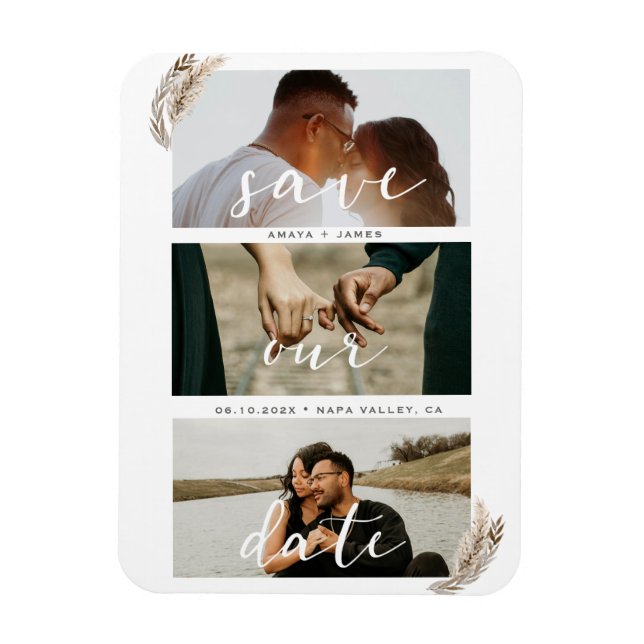 Boho Pampas Grass Save Date Bröllop Magnet (Vertikal)