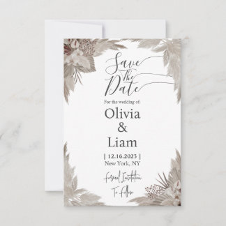 Boho Pampas Grass Save Date Bröllop Spara Datumet