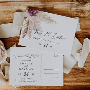 Boho Pampas Grass Save Date Postcard Inbjudan Vykort
