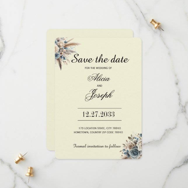 Boho Pampas Grass Save the Date Spara Datumet (Fram/Back In Situ)