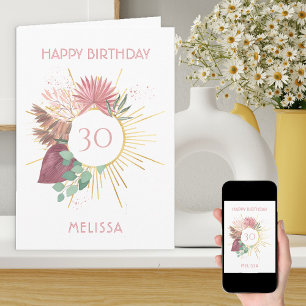 Boho Pampas Grass Sol Mandala vid födelsedag Kort