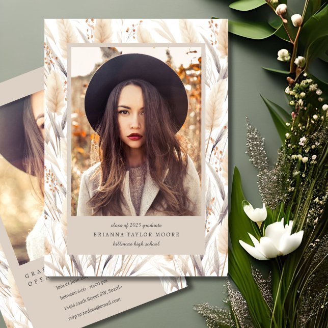 Boho Pampas Grass Student Photo Announcement Inbjudningar (Skapare uppladdad)