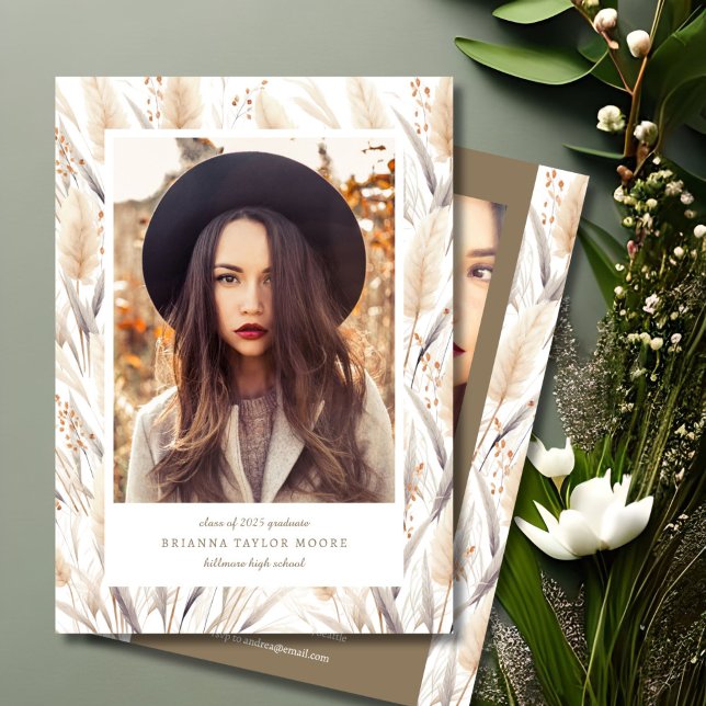 Boho Pampas Grass Student Photo Announcement Inbjudningar (Skapare uppladdad)