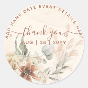 Boho Pampas Grass Tack Favor Runt Klistermärke