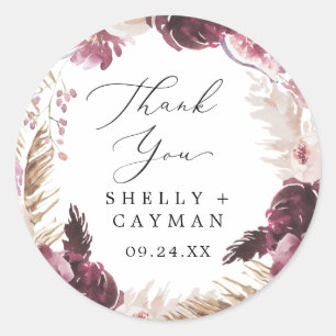 Boho Pampas Grass Tack Wedding Favor Sticker Runt Klistermärke