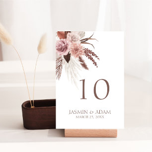 Boho Pampas Grass Terracotta Blommigt Bröllop Bordsnummer