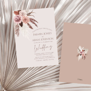 Boho Pampas Grass Terracotta Blommigt Bröllop Inbjudningar