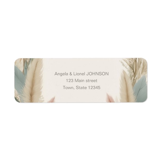 Boho Pampas Grass Terracotta Bröllop Returadress Etikett (Framsidan)