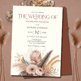Boho Pampas Grass Terracotta bröllopsinbjudan Inbjudningar