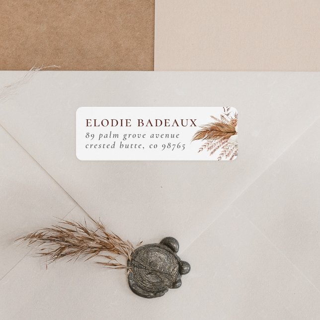 Boho Pampas Grass Terracotta Modern Retrun Adress Returadress Etikett (Return Address Label Mock-up)