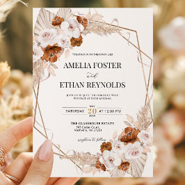 Boho Pampas Grass Terracotta Orange Floral Wedding Inbjudningar