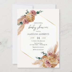 Boho Pampas Grass Torkad Bouquet Baby Shower Inbjudningar