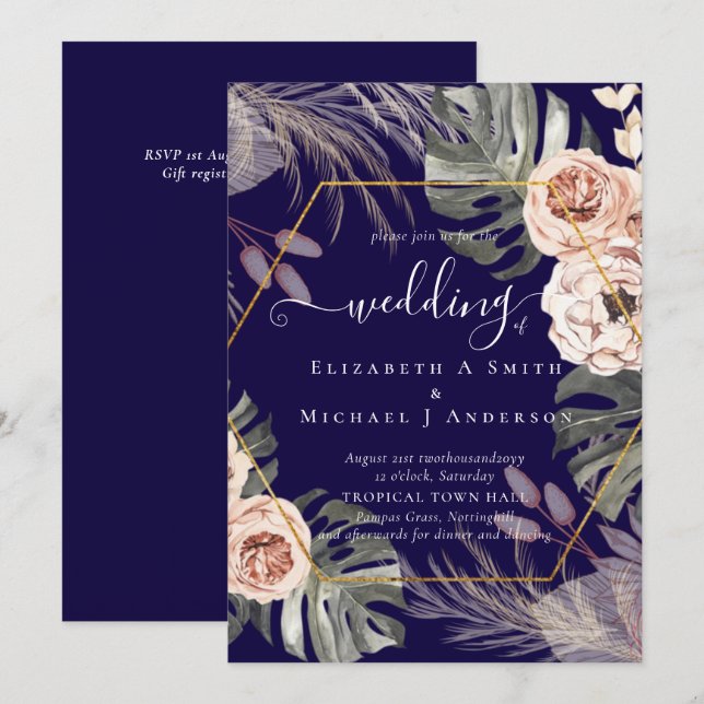 BOHO PAMPAS GRASS TROPICAL Bröllop (Fram/baksida)