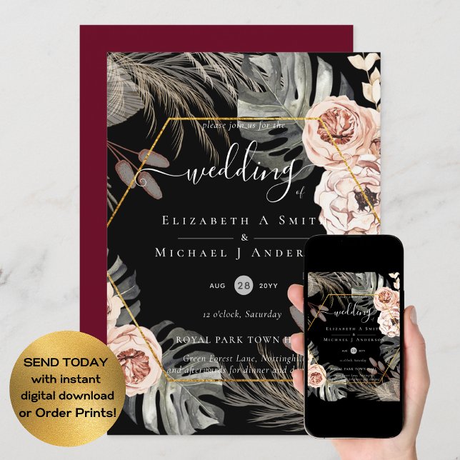 BOHO PAMPAS GRASS TROPICAL Bröllop Inbjudningar (Skapare uppladdad)