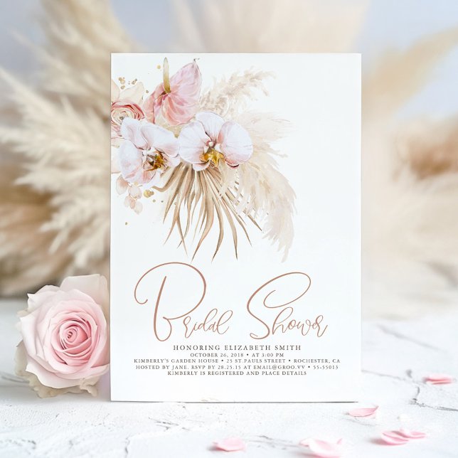 Boho Pampas Grass Tropical Flowers Möhippa Inbjudningar (Boho Bridal Shower Invitation)