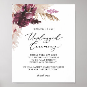 Boho Pampas Grass Unplugged Ceremony-tecken Poster