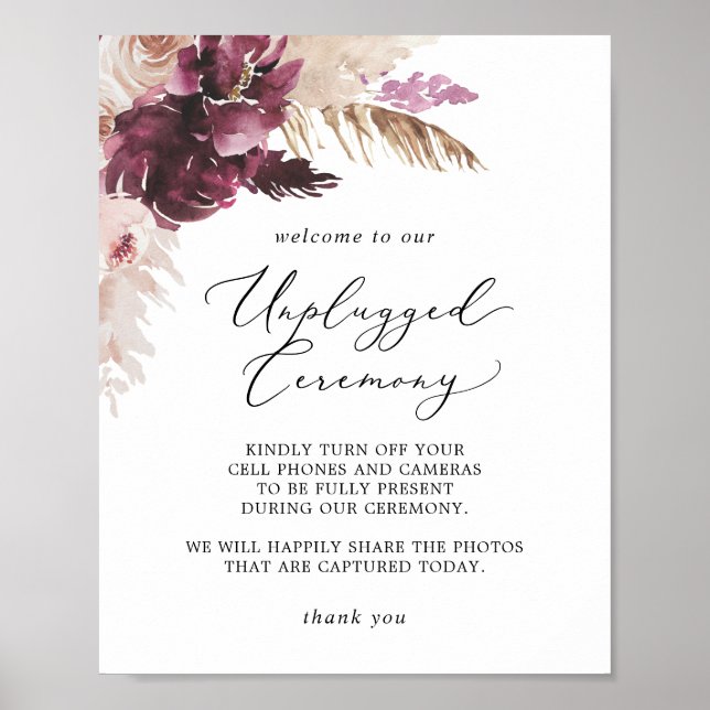 Boho Pampas Grass Unplugged Ceremony-tecken Poster (Framsidan)