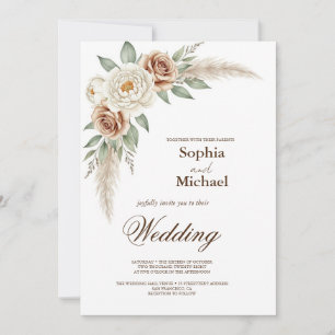 Boho Pampas Grass Watercolor Blommigt Bröllop Invi Inbjudningar