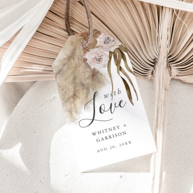 Boho Pampas Grass Watercolor Bröllop Presentetikett (Skapare uppladdad)