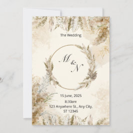 Boho Pampas Grass Watercolor Wedding bjudande Inbjudningar