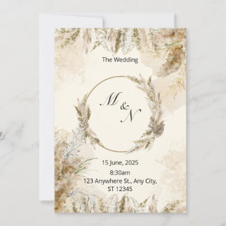 Boho Pampas Grass Watercolor Wedding bjudande Inbjudningar