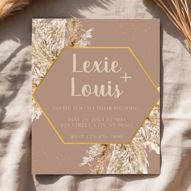 Boho Pampas Grass Wedding bjudande - Beige/ Inbjudningar (Skapare uppladdad)