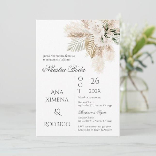 Boho Pampas Grass Wedding bjudande Inbjudningar (Stående Fram)